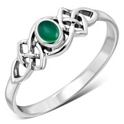Green Agate Celtic Knot Silver Ring, r587